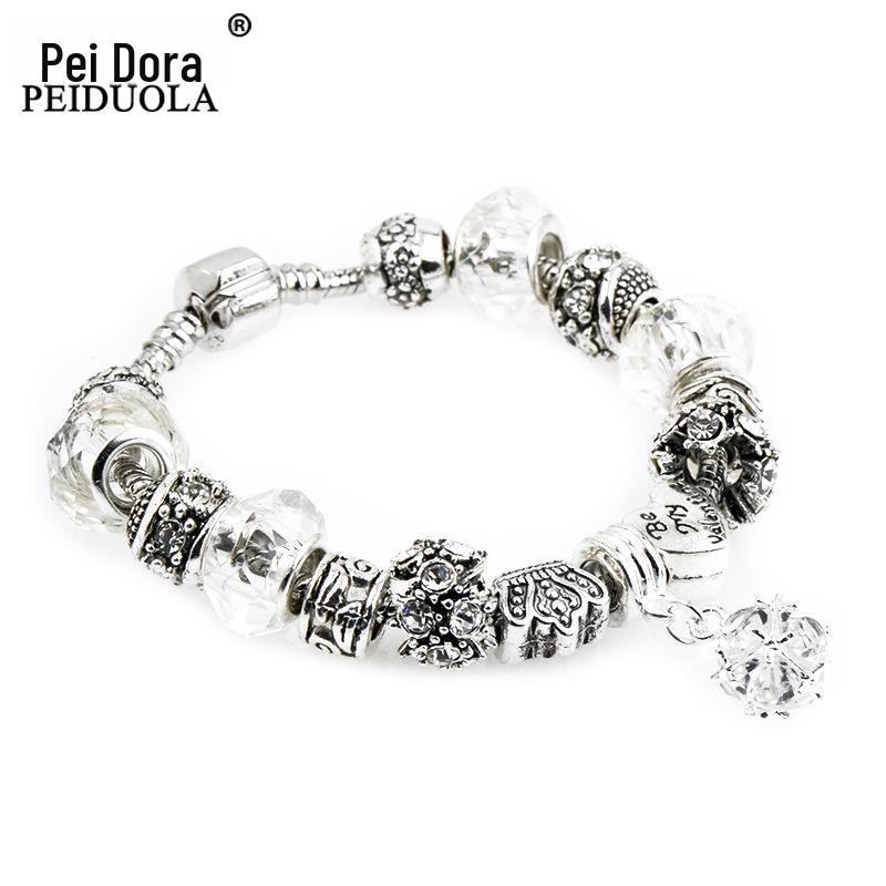 Brățară Trendy cu Mărgele de Cristal Pan cu Pandantiv Coroană de Flori