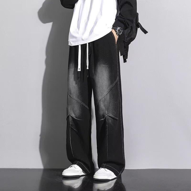 Men's Deconstruction Jeans New American Trendy Brand Ruffian Handsome Loose Wide-leg Casual Straight Long Pants Men's Clothing