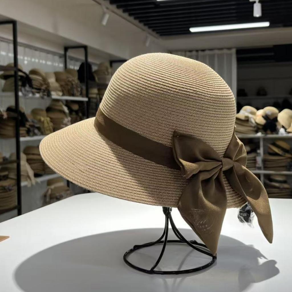 Elegant Bow Straw Hat Rear Split Design Sense Sweet Summer Sunshade Sunscreen Seaside Beach Hat Women