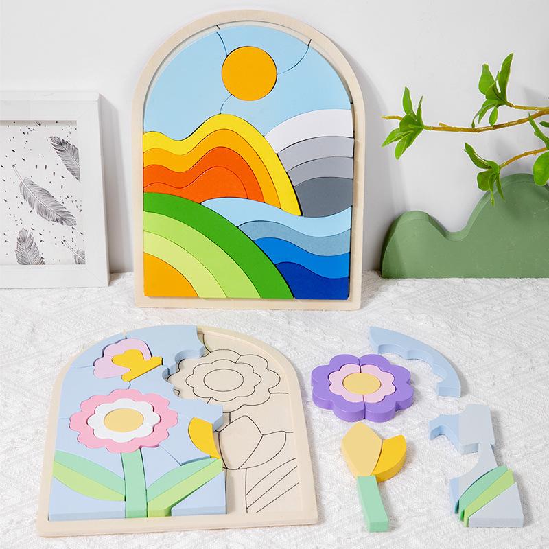 Drewniane puzzle 3D z kreskówkowymi zwierzętami - Wczesna edukacja i trening koncentracji dla dzieci