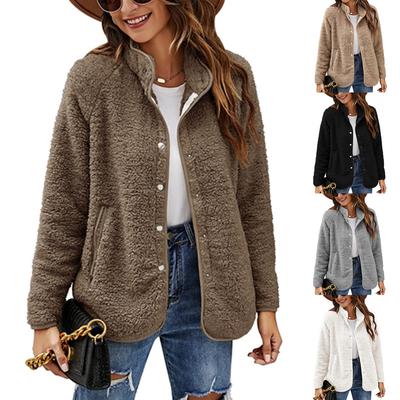 Jesenné a zimné nové trendy dámske teplé ležérne bundy voľné ležérne jednofarebné kabáty s vreckami dámske topy veľkých veľkostí