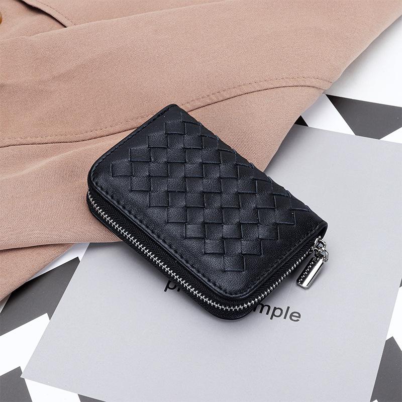 Genuine leather short small card bag 2025 new women's sheepskin hand-woven fashion card cover multi-card change bag women