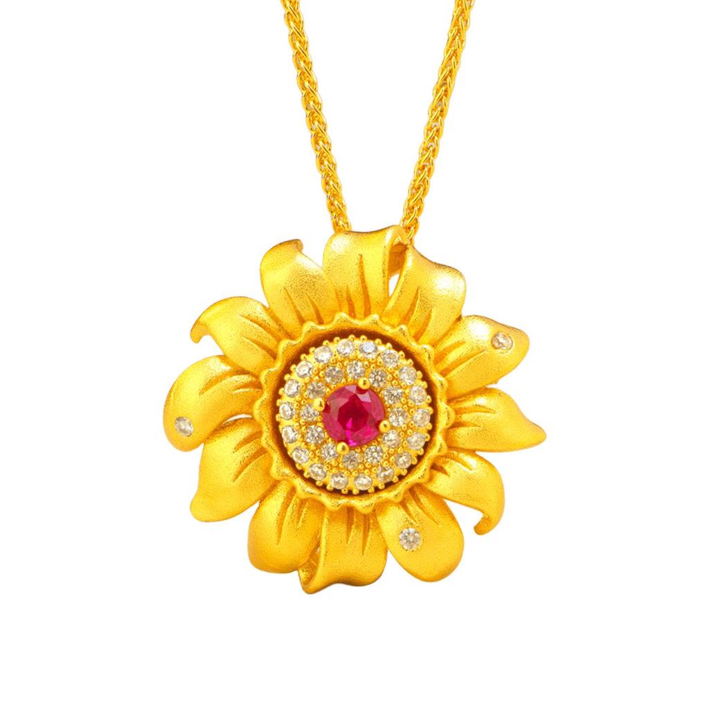 Rose Gold Diamond Sunflower Pendant - Women's Fashion Charm