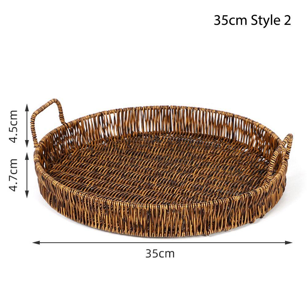 1Pcs Round Shape Storage Tray Breakfast Bread Food Plastic Rattan Threads Basket