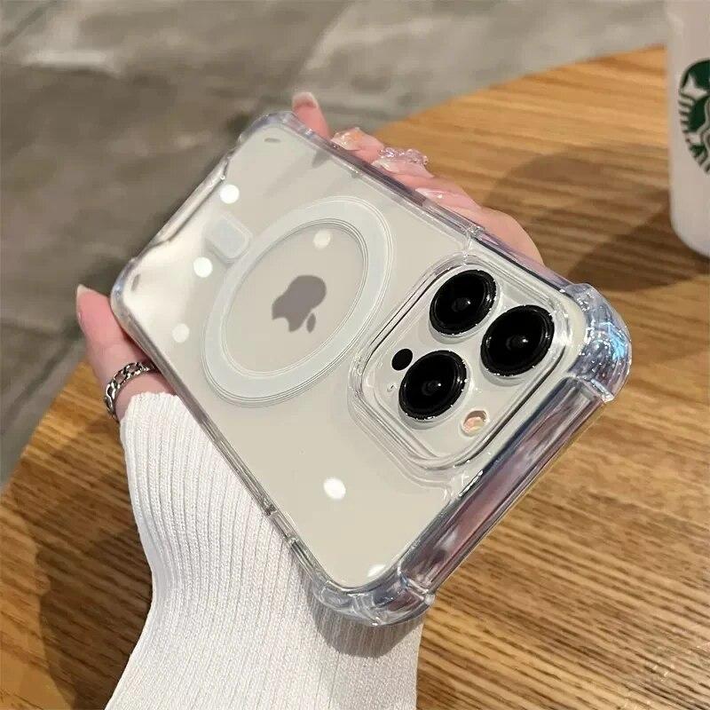 Clear For Magsafe Magnetic Case For iPhone 14 13 12 11 Pro Max 14 Plus Shockproof Protective Cover Wireless Charging Accessories
