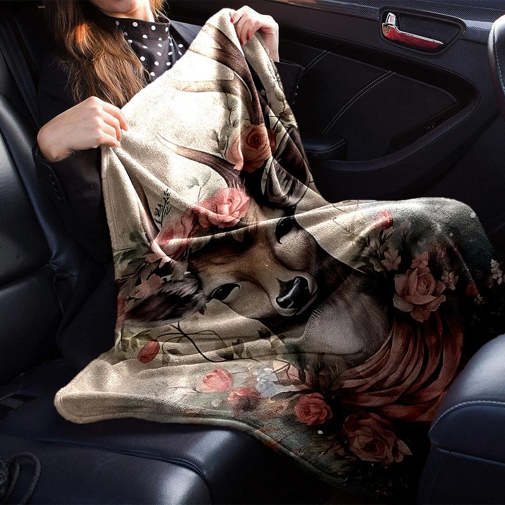1pc Deer Name Blanket Lightweight Flannel Throw for Sofa Bed Travel Camping Livingroom Office Couch Chair
