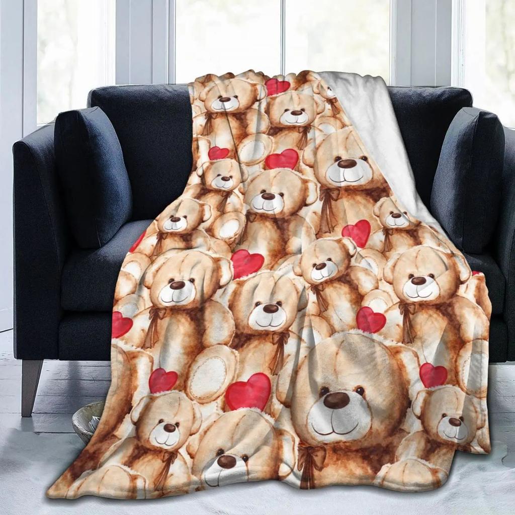 Cute Bear Doll Print Blanket Super Soft Four-Season Decorative Flannel Blanket