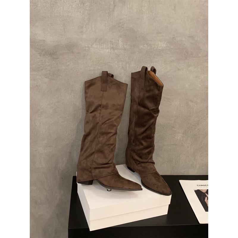 High Heel Pointed Brown Maillard Pile Boots Women's Shoes Spring Autumn Winter V-mouth Skinny Long Boots