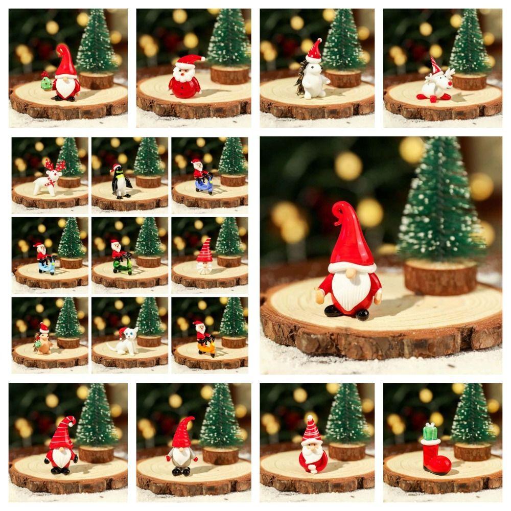 Glossy Miniature Christmas Figurine Handcrafted Cartoon Desktop Statue Glass Yoga Santa  Collectors