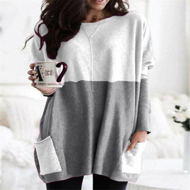New Autumn Long Sleeved Casual Pocket T-shirt Top for Women's Clothing