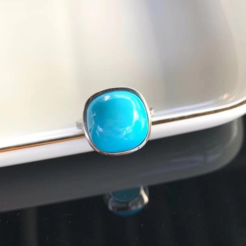 Classic Glossy Turquoise Bread Square Rings For Women  Simple Vintage Blue Ring Suitable For Daily Wear Light Luxury Jewelry