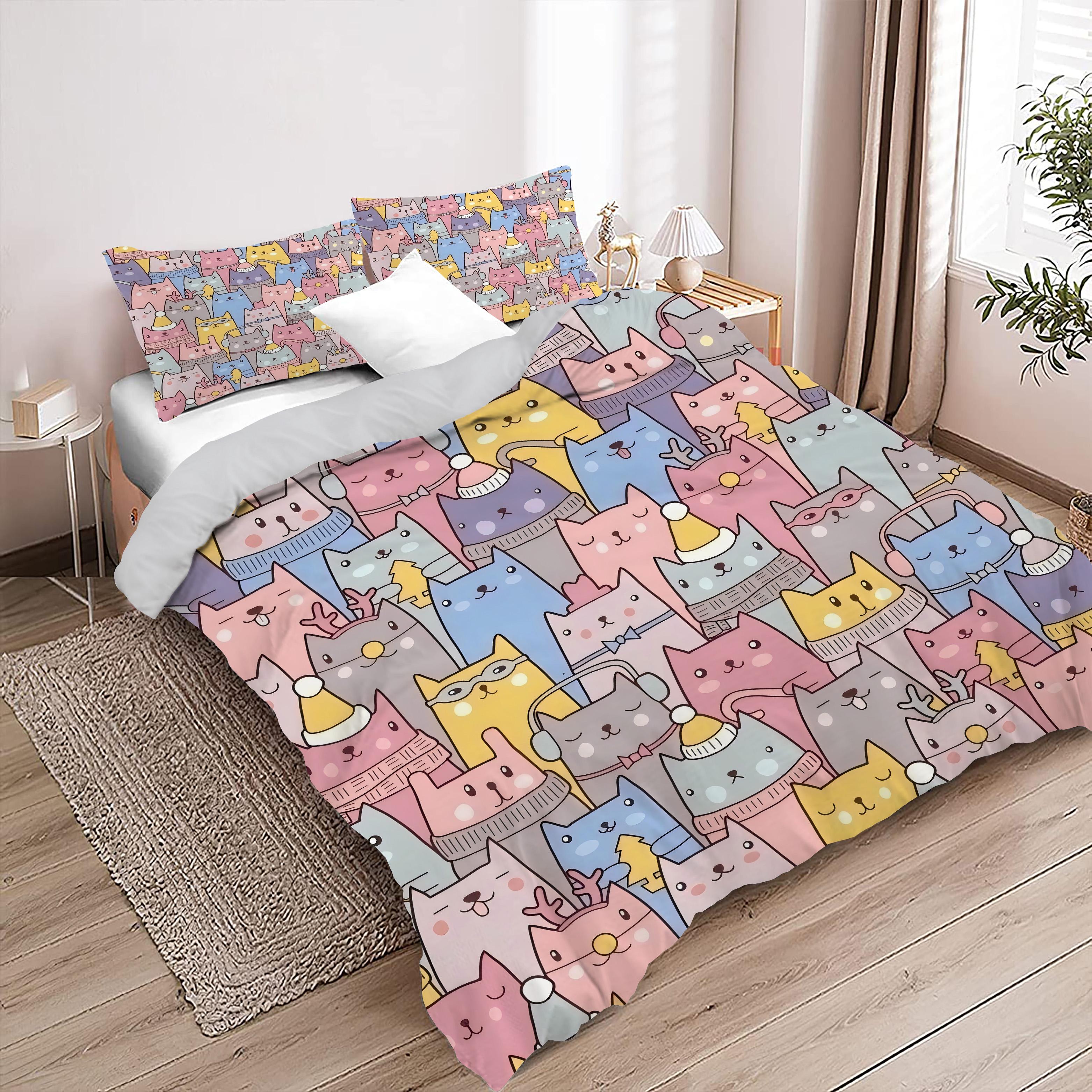 

Cartoon Cats 3D Printed Bedding Cover Cute Animal Theme Duvet Coverset For Kids Teens Adults Polyester Quilt Cover Pillowcase 135x200cm 2pcs