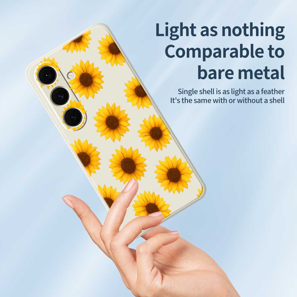 Für Samsung Galaxy S24 FE Hülle Sonnenblumen Musterdruck Gerade Kante TPU Handy Rückabdeckung