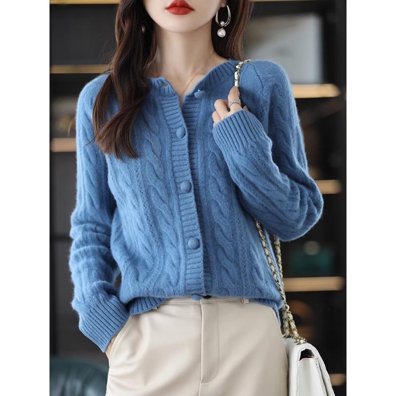Cardigan Tricoté torsadé pour femme Court ample Automne Nouvelle Collection