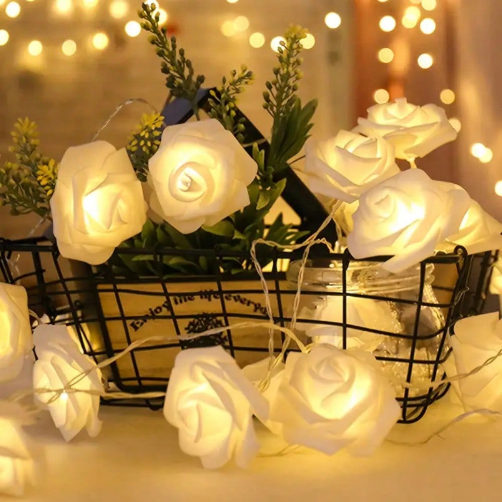 LED Rose String Lights, 10 LED, Indoor Outdoor DIY Decor, Battery Box (Battery Not Included)