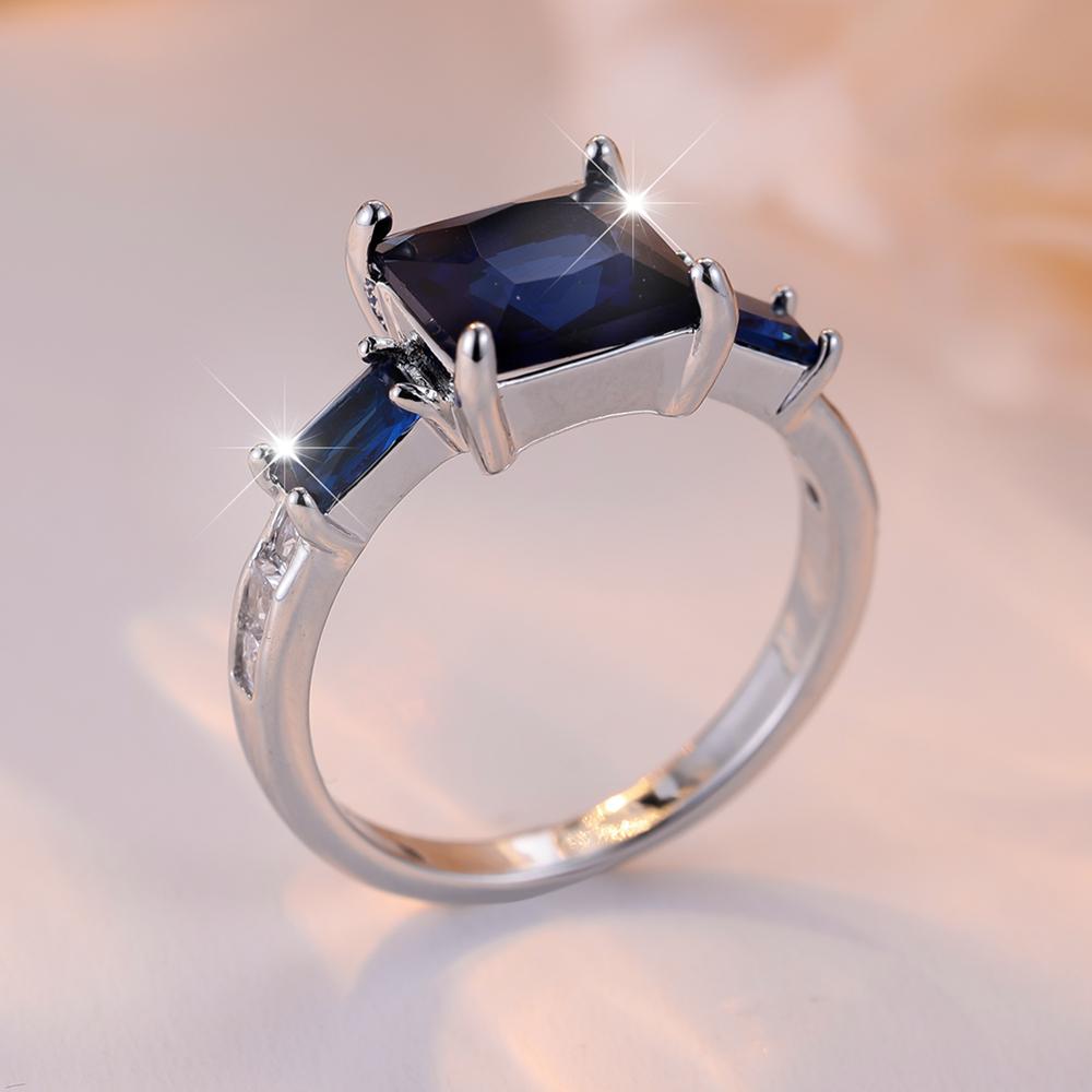 Zirconia Cubic Square Dark Blue Ring For Women Men Silver Color Jewelry Engagement Wedding Band Rings For Men Party Accessory