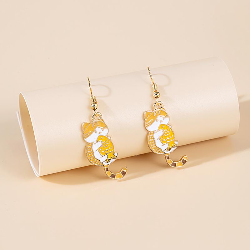 Fashion Cute Fox Koi Cat Rabbit Earrings for Women Girls Sweet Cartoon Enamel Painted Animal Earrings Jewelry Gift