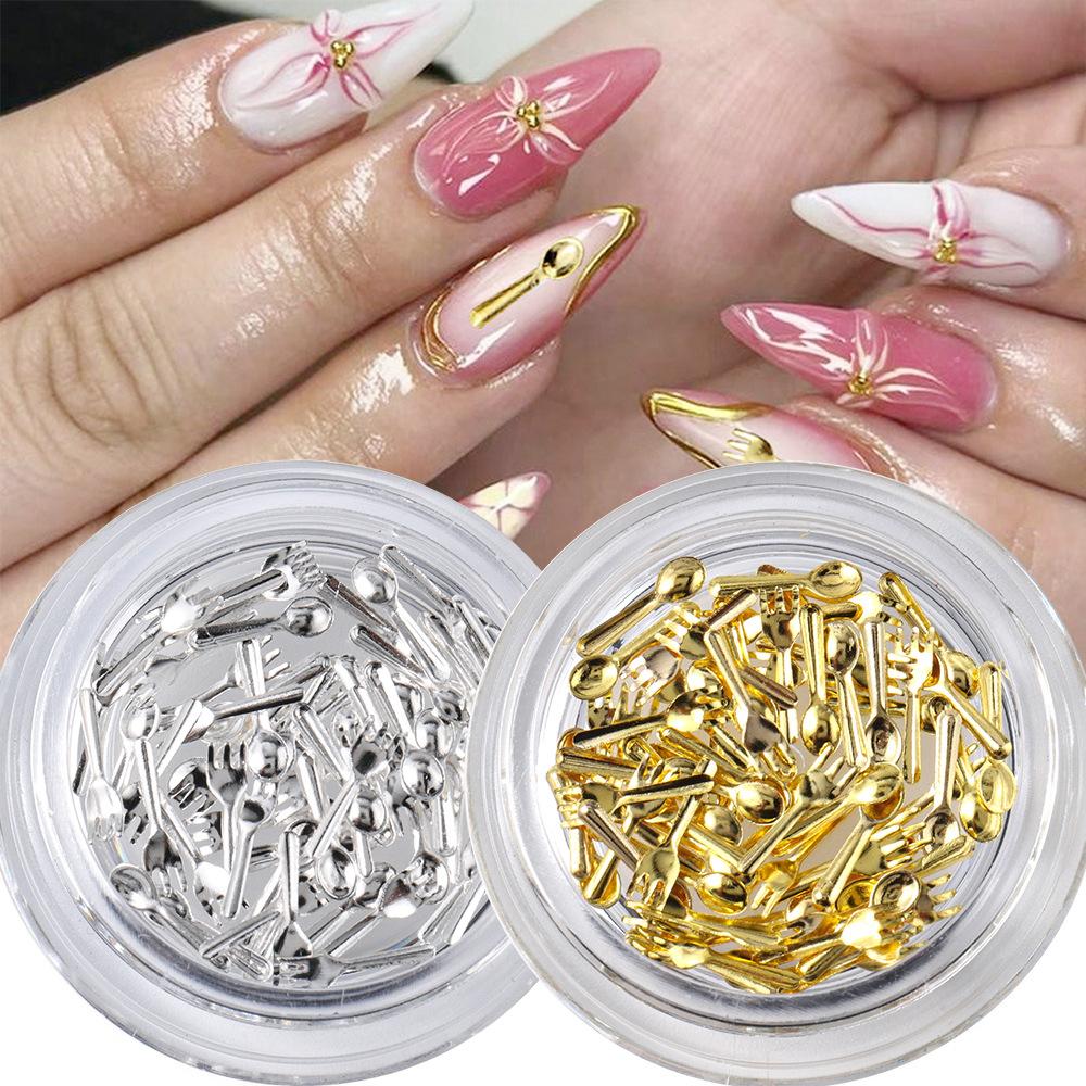 Nail Art Jewelry, Japanese Tableware, Gold And Silver Spoons And Forks Diy Metal Nail Jewelry