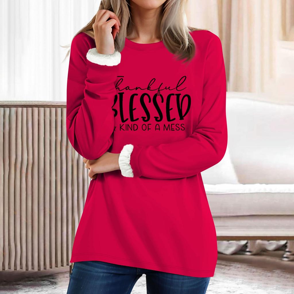 Kadın Yuvarlak Yaka Üst Harf Baskılı Kalınlaştırılmış Peluş Kaşmir Sıcak Uzun Üst