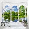 Балконное окно пейзаж гобелен настенный в стиле бохо простыня диван одеяло эстетика гостиная спальня украшение стены