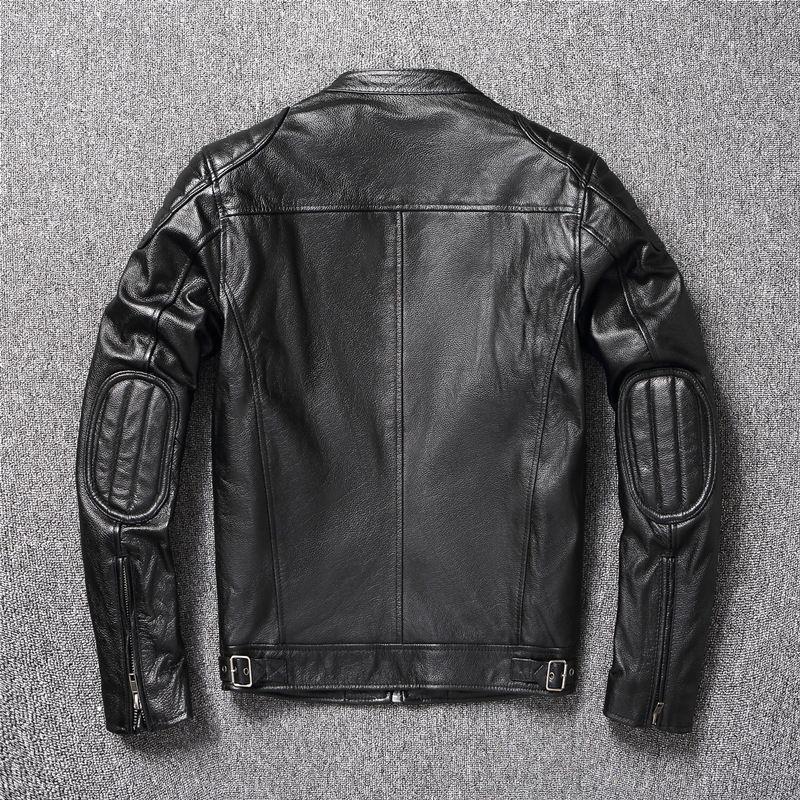 Giacche da Motociclista Vintage Uomo Giacca in Pelle Cappotto in Vera Pelle di Mucca Abbigliamento Biker Maschile Autunno Cappotto in Pelle