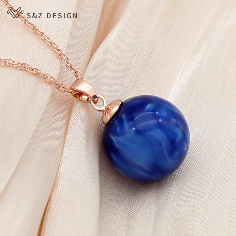 Fashion Rose Gold Color Round Acrylic Beads Pendant Necklace For Women Wedding Party Elegant Jewelry
