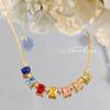 French Light Luxury Fashion Colorful Diamond Necklace Niche Design Simple Versatile Sugar Cube Rainbow Pendant Woman