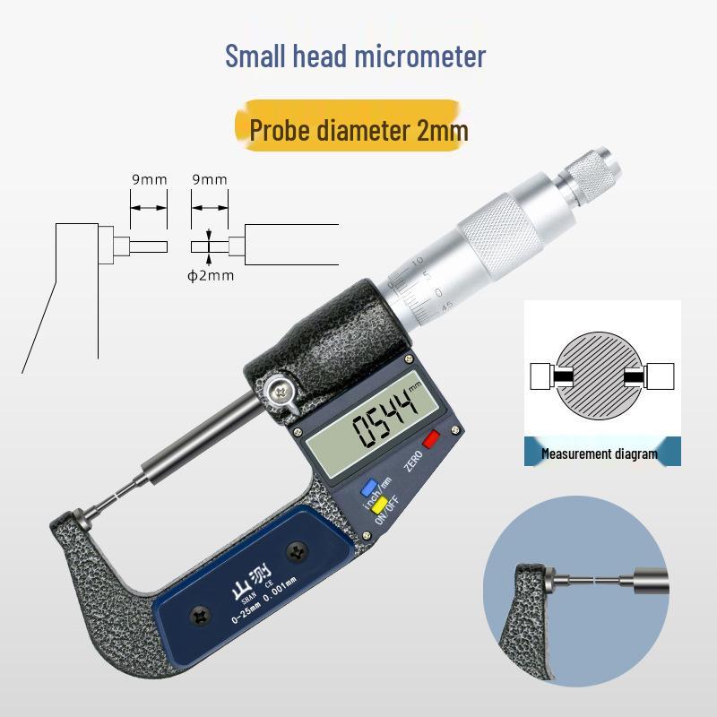 Digital Spline Micrometer, 0-25mm, Flat & Fine Tip