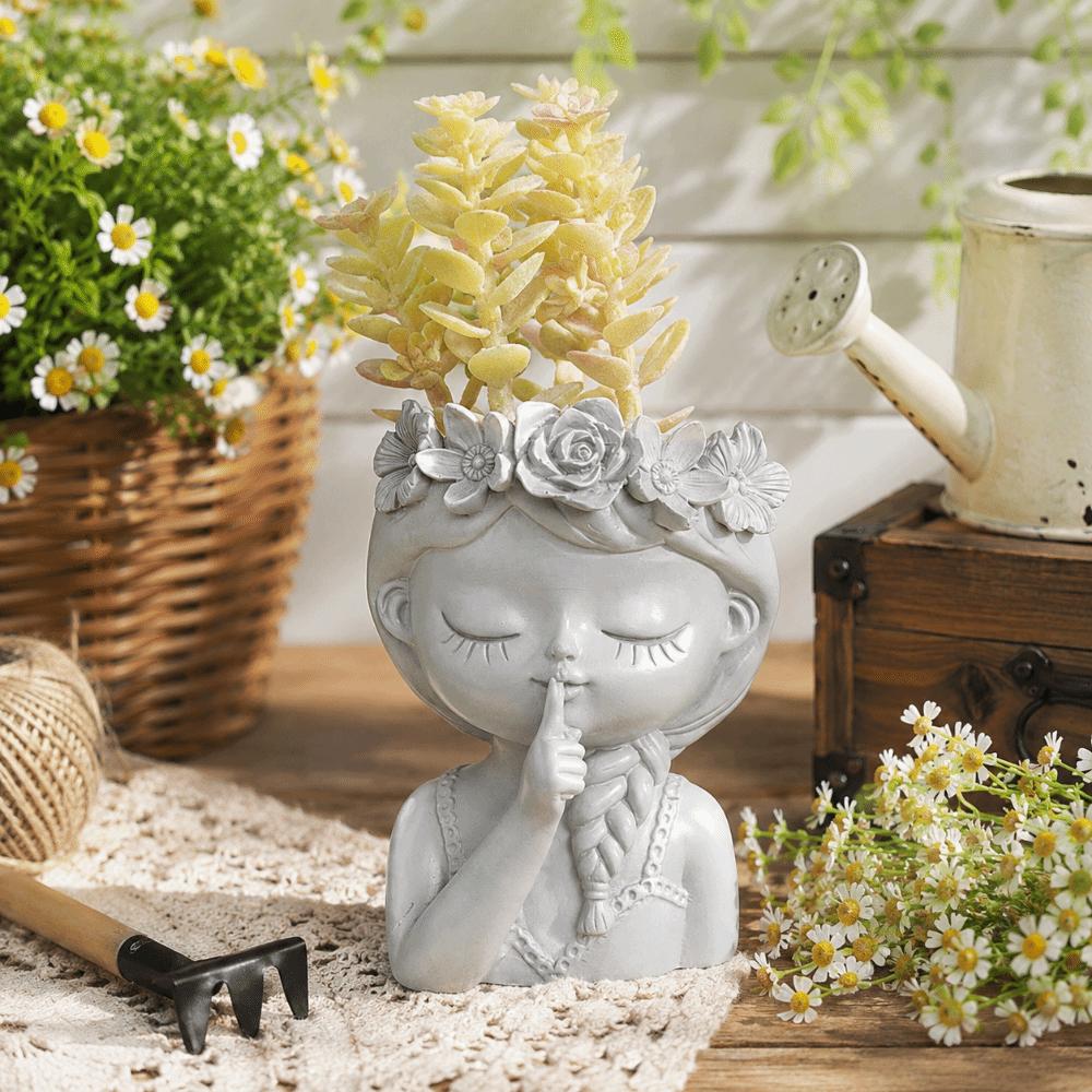 Resin Plant Pot Candle Holder Storage Can Pretty Girl Desktop Ornaments Garden Pots