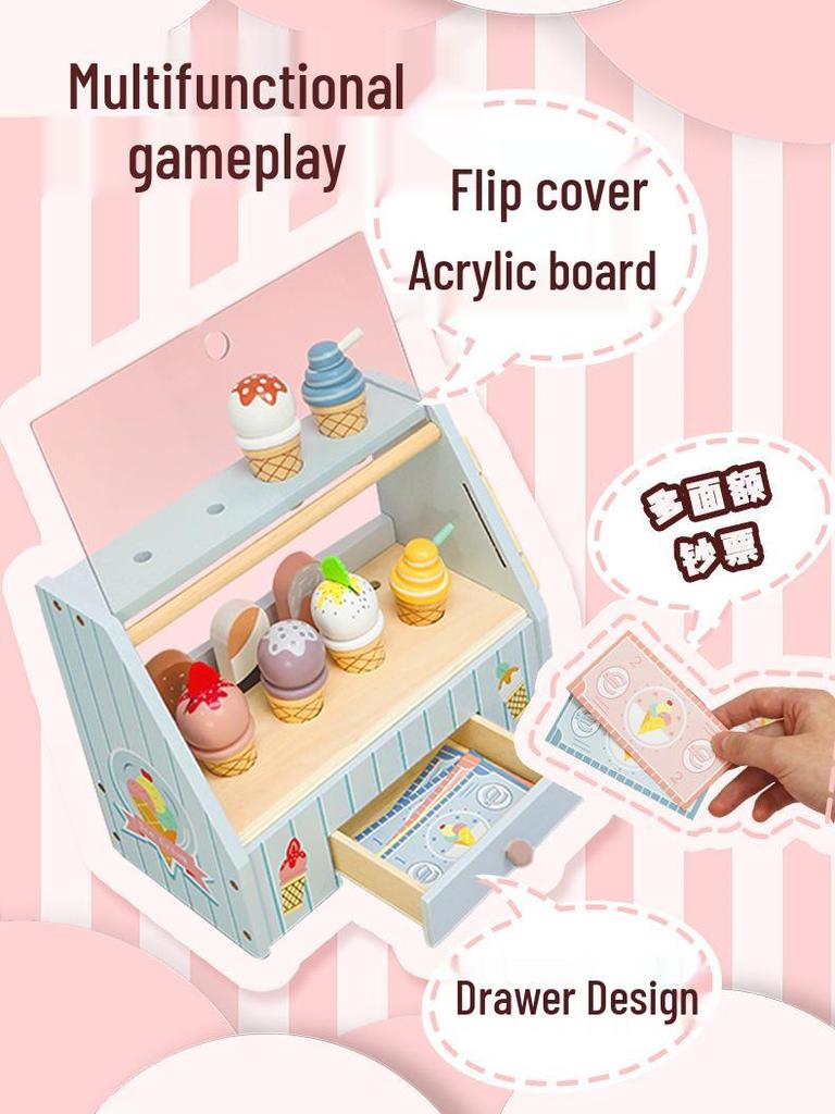 Wooden Ice Cream Shop Play Set for Kids – Pretend Play Kitchen Toy