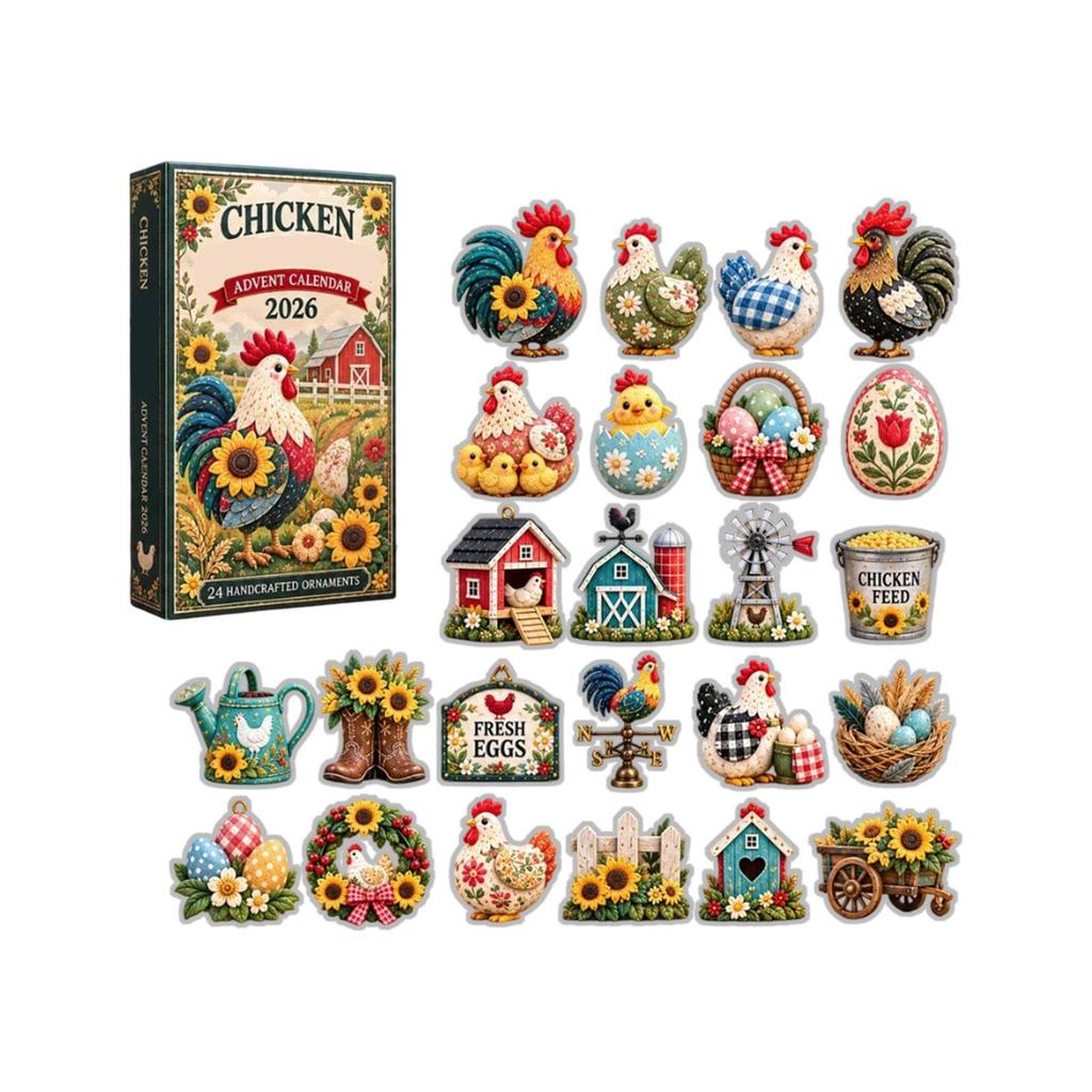 Christmas Sunflower Hen Advent Countdown Calendar with 2D Hanging Ornament