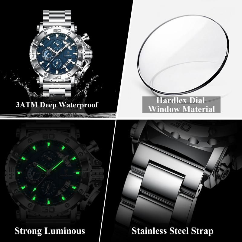 Reloj de Cuarzo de Marca Superior Resistente al Agua Multifuncional Luminoso de Moda para Hombre Tendencia