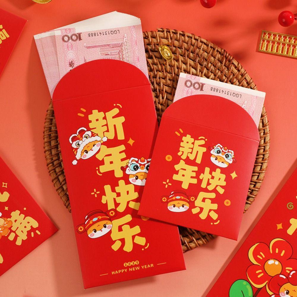6pcs Chinese Style 2025 Snake Year Red Envelopes Cartoon New Year Money Packets Graduation