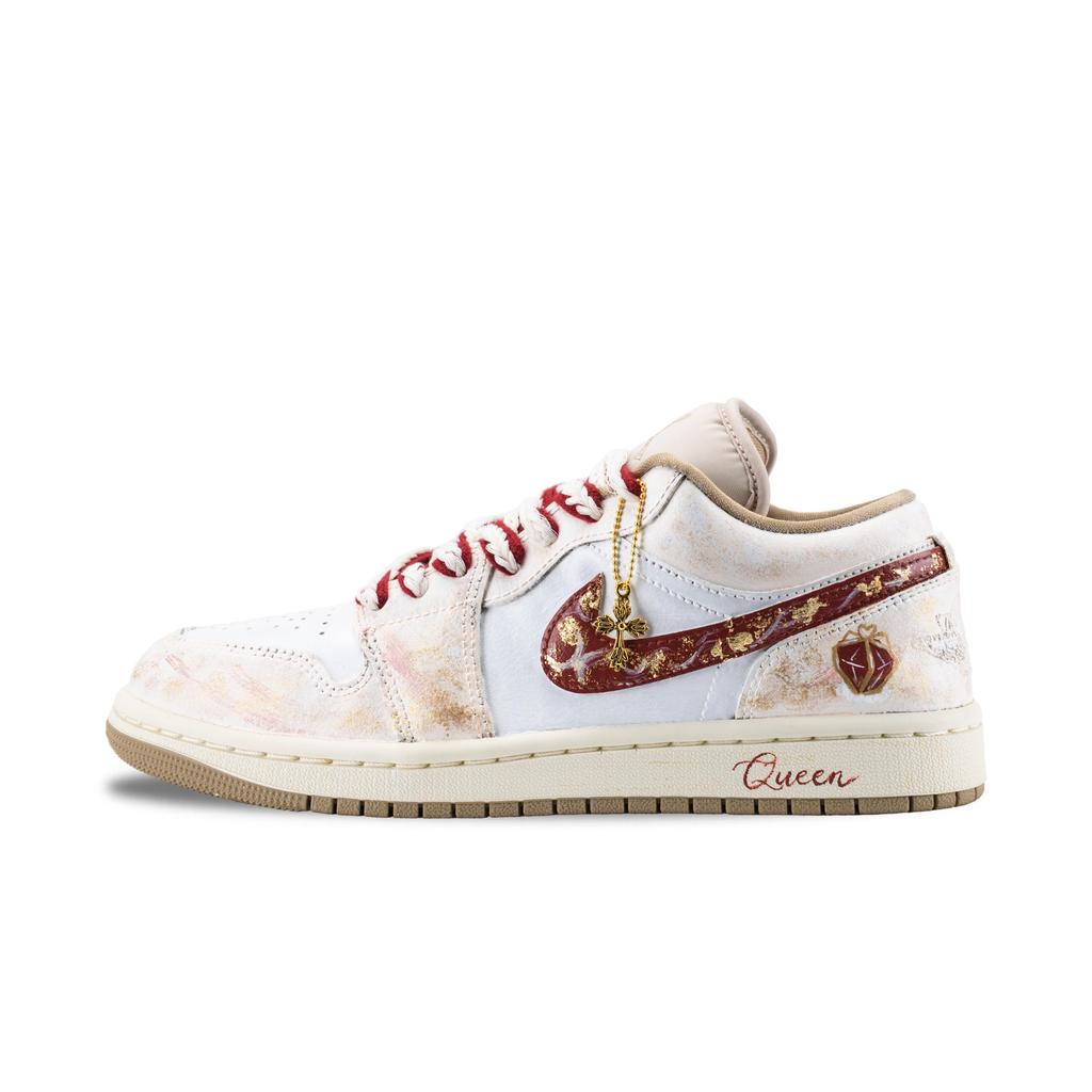Jordan Air Jordan 1 Queen Abrasion Resistant Vintage Basketball Shoes Women's Beige Red DC0774-203(Team626-Queen)