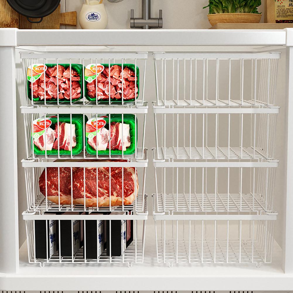 4pcs Stackable Wire Baskets Vegetable Fruit Storage Metal Basket Freezer Hanging Bin Organizers Home Kitchen Mesh Storage Rack