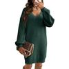 Women's V-Neck Knit Pullover Dress, Slim Fit Sweater Dress for Fall Winter