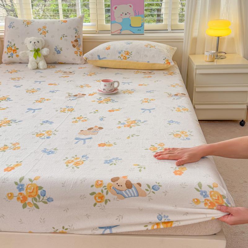 Winter Neuprodukt Milchsamt Spannbettlaken Einzelstück Bedrucktes Design Plus Samt Spannbettlaken Zuhause Schlafzimmer Rundum-Spannlaken Verrutschsicher