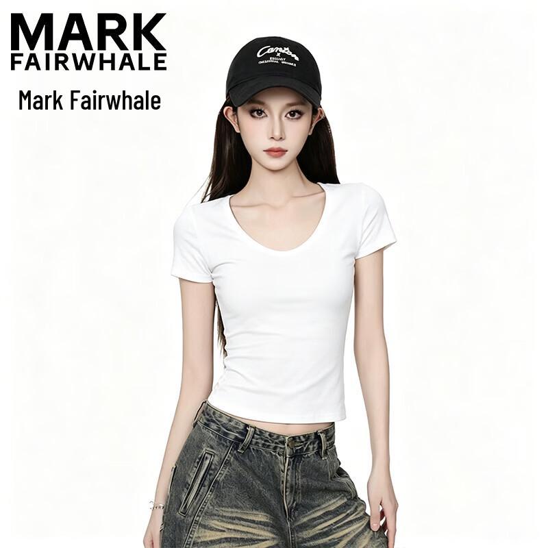 MARK FAIRWHALE Women s U-Neck Slim Fit Short Sleeve T-Shirt M белый
