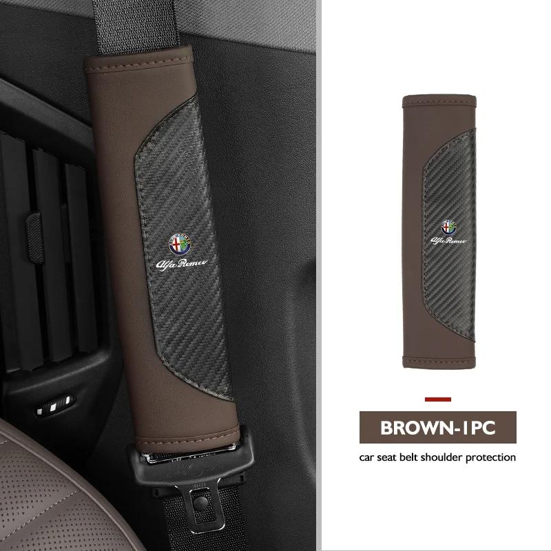 Leather Car Seat Belt Cover Protect Shoulder Strap Padding For Alfa Romeo Giulia 147 Mito 156 159 166 GT Stelvio Brera Volante vs2