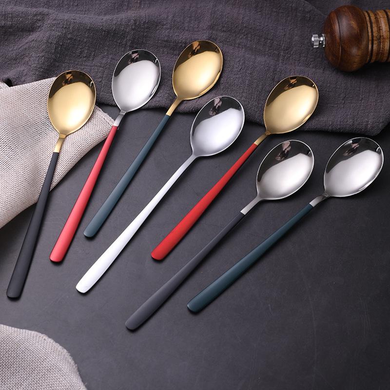 Korean Style Stainless Steel Long Handle Spoon – for Soup, Coffee, Dessert, Ice Cream, Gift Tableware