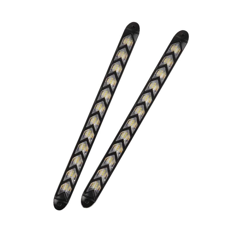 2Pcs Led Car Daytime Running Light Strip 12V Waterproof Sequential Flexible Yellow Arrow FlowTurn Signal Safety Warning Light
