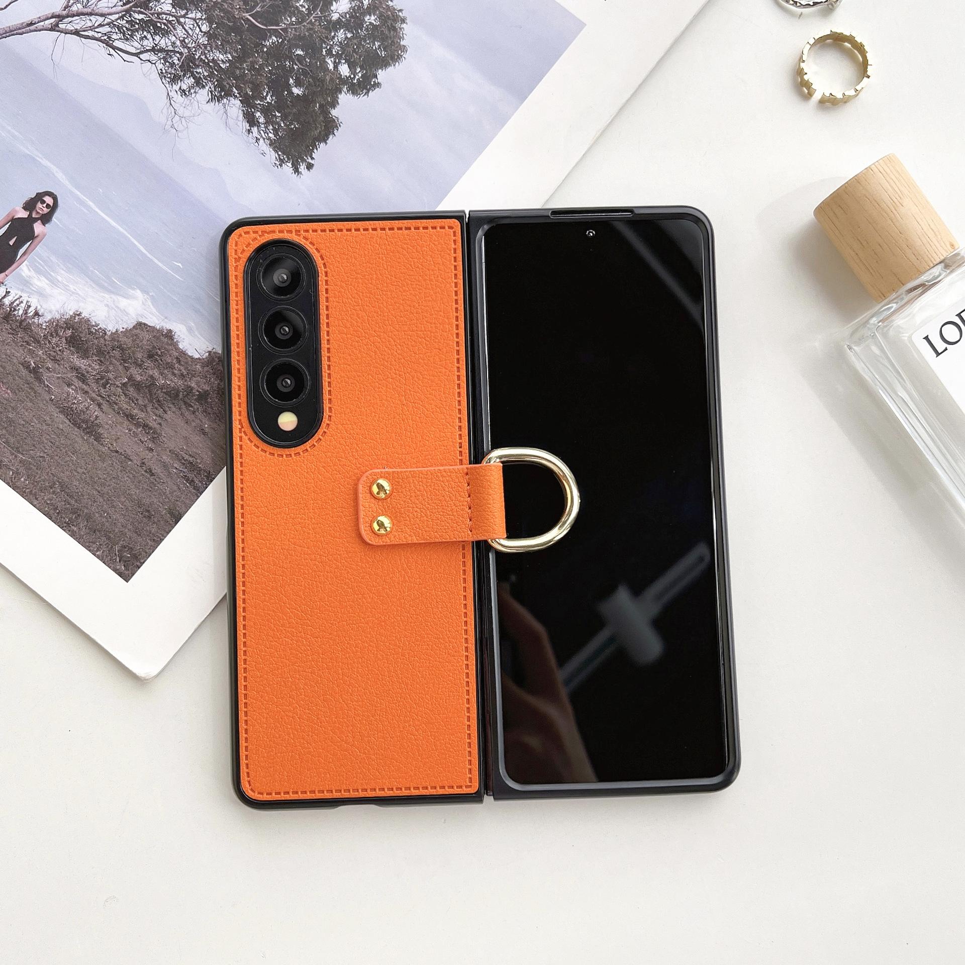 

Phone Case for Samsung Galaxy Z Fold 7 5 6 4 Fold7 Fold6 Fold5 5G Ring Buckle Holder Leather Non-Fingerprint Anti-fall Matte Galaxy Z Fold7 помаранчевий
