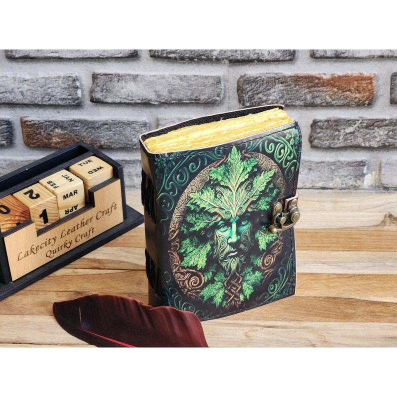 Green Man  Leather Printed Notebook! Grimoire Journal ! Personal Notebook ! Spell Notebook Gift for Him Book Of Shadows ! Recipe Notebook