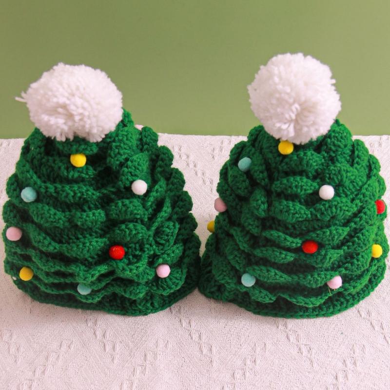 Knitted Christmas Tree Hat Keeping Warm Head Hat Decorations Supplies for Holiday Birthday New Year Party Decorations