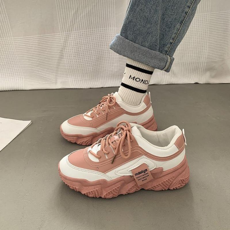 

Кроссовки «папины» весна и осень новые модные модные с круглым носком контрастные спортивные туфли женские толстая подошва увеличивающие рост повседневные туфли 40