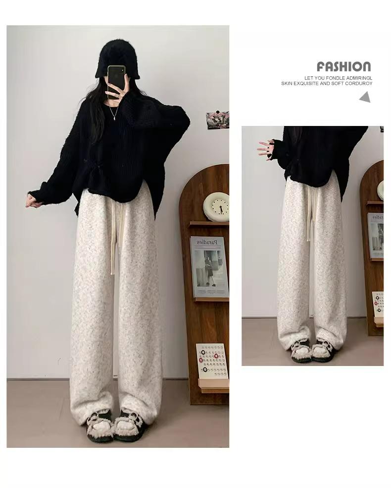 Women's 150cm Rainbow Knit Fleece-Lined Wide-Leg Pants