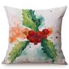 Watercolor Red Flower Splatter Art Sofa Decorative Throw Pillow Case Violet Green Leaves Yellow Petal Cotton Linen Cushion Cover