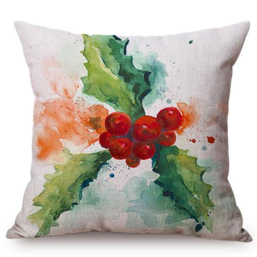 Watercolor Red Flower Splatter Art Sofa Decorative Throw Pillow Case Violet Green Leaves Yellow Petal Cotton Linen Cushion Cover