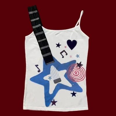 TrendHub Vintage Fashion Hip Hop Personality Slim Emo Girl Top Y2k Subculture Punk Rock Trend Visual Design Musical Note Printed Camisole