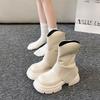 2025 new autumn white Martin boots women's small thick-soled heightening retro trouser boots British short boots